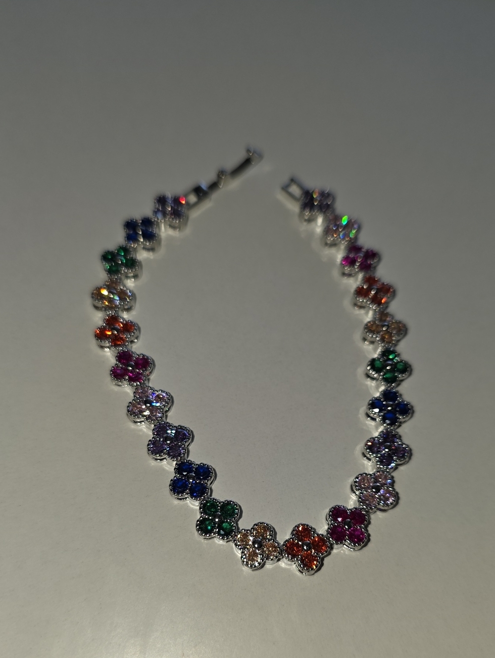 Multi-Color Floral Cluster Tennis Bracelet - Women Jewelry - Picture 5 of 5